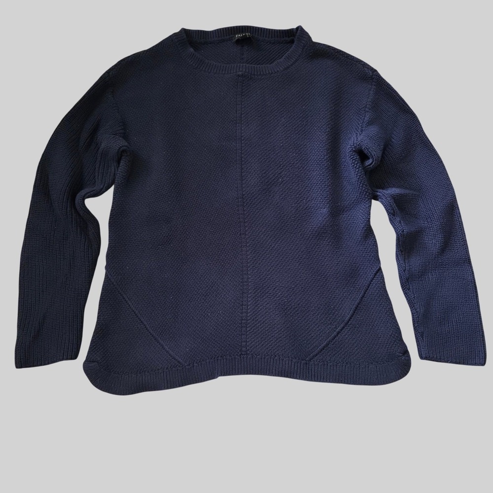 Talbots Petite Navy Blue 100% Pima Cotton Textured Knit Crewneck Sweater Size M